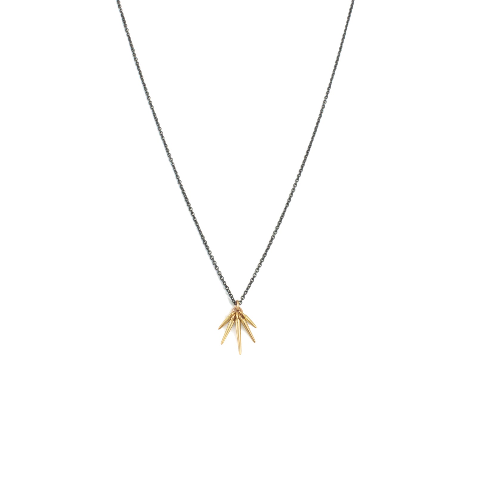 18k yellow gold/oxidized silver chain / small fan points necklace
