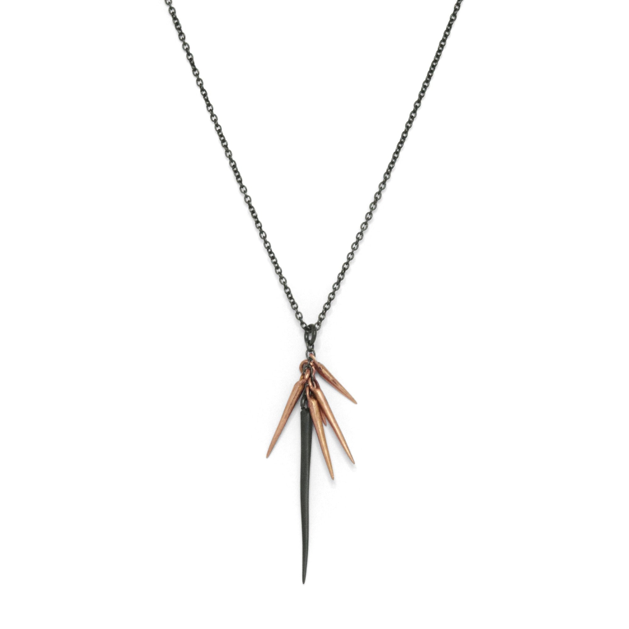 oxidized silver/14k rose gold small point cluster necklace