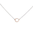 14k rose gold/oxidized silver chain offset circle necklace