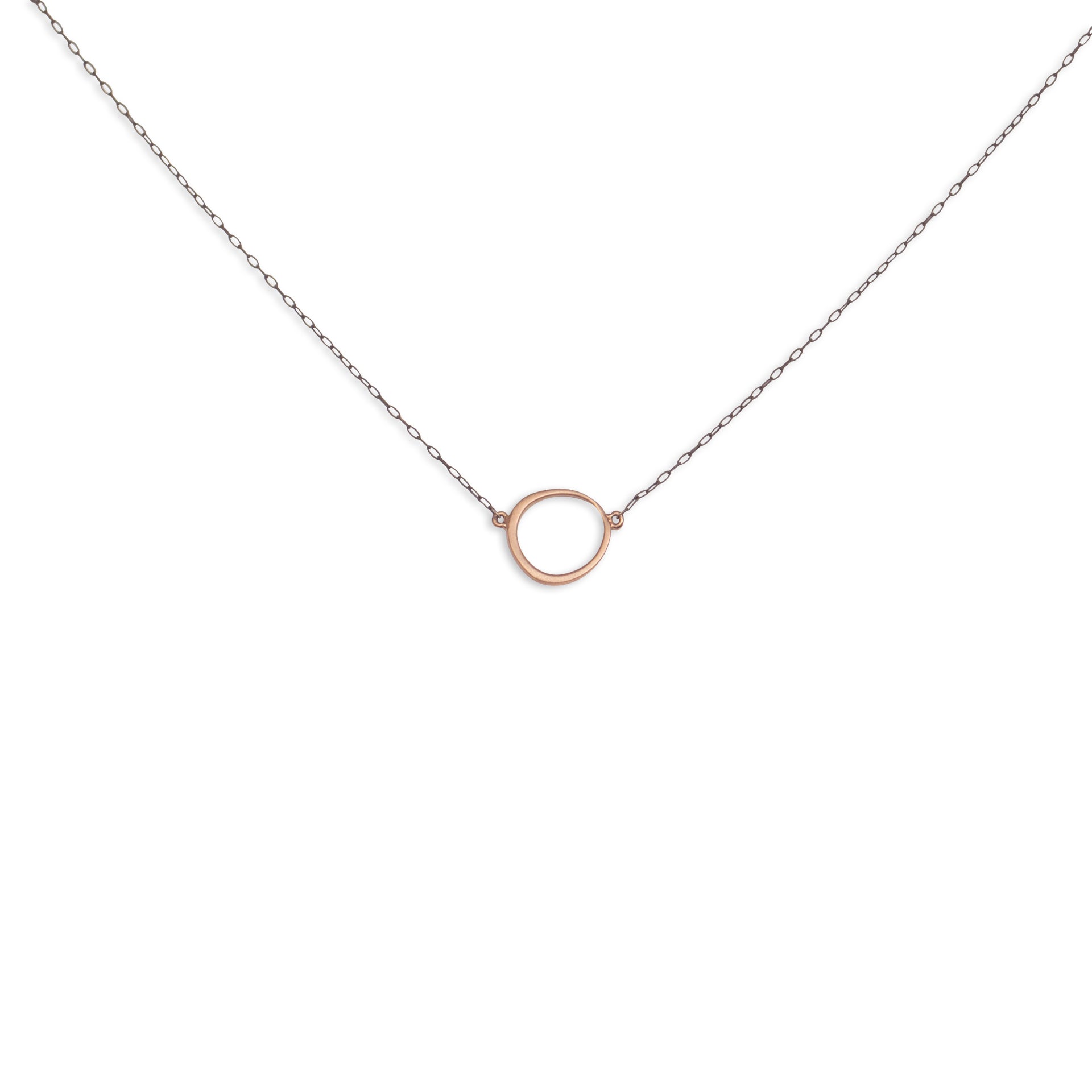 14k rose gold/oxidized silver chain offset circle necklace