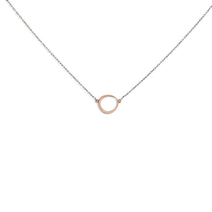 14k rose gold/oxidized silver chain offset circle necklace