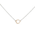 14k yellow gold/oxidized silver chain offset circle necklace