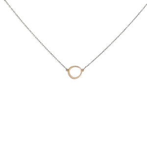 14k yellow gold/oxidized silver chain offset circle necklace