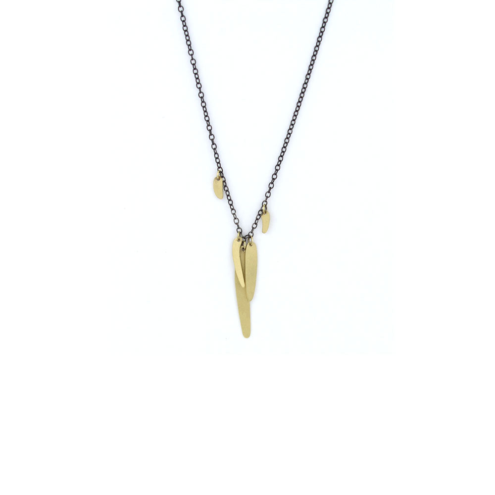 18k yellow gold and oxidized sterling sliver totem link scatter necklace