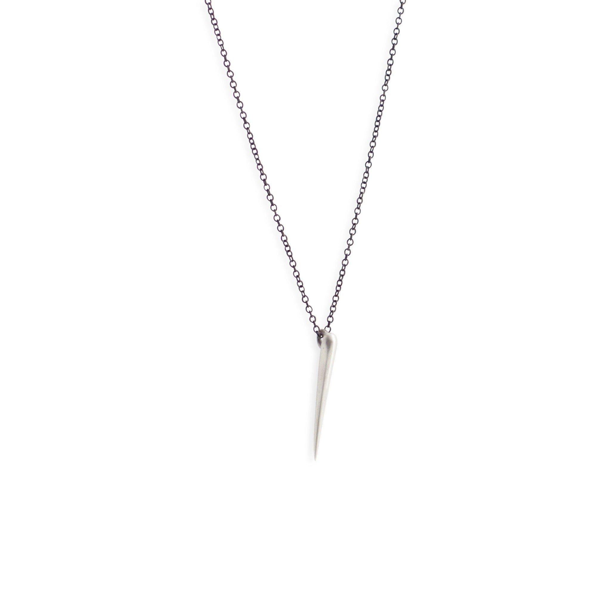 sterling silver on an oxidized chain tapered swell necklace