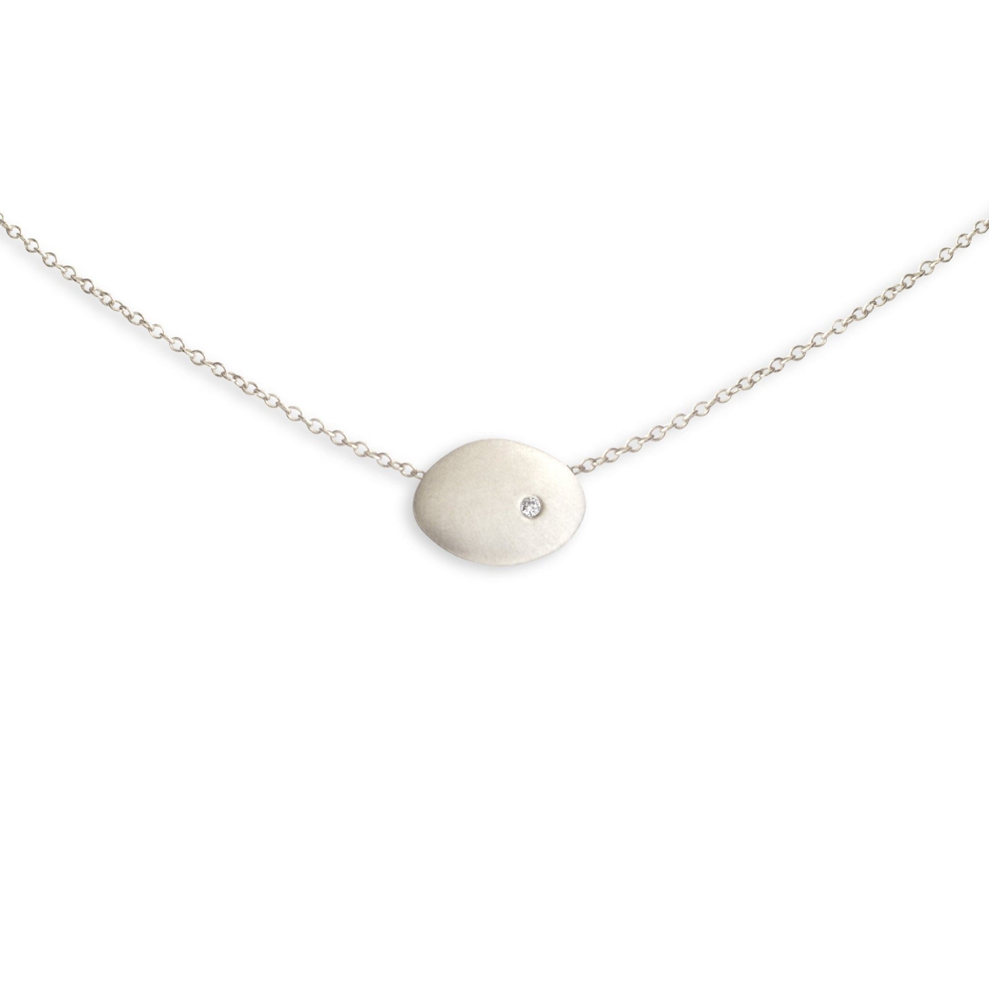 sterling silver with white diamond small disc necklace