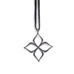 14k white gold plated in black rhodium with black pave diamonds arabesque star pendant