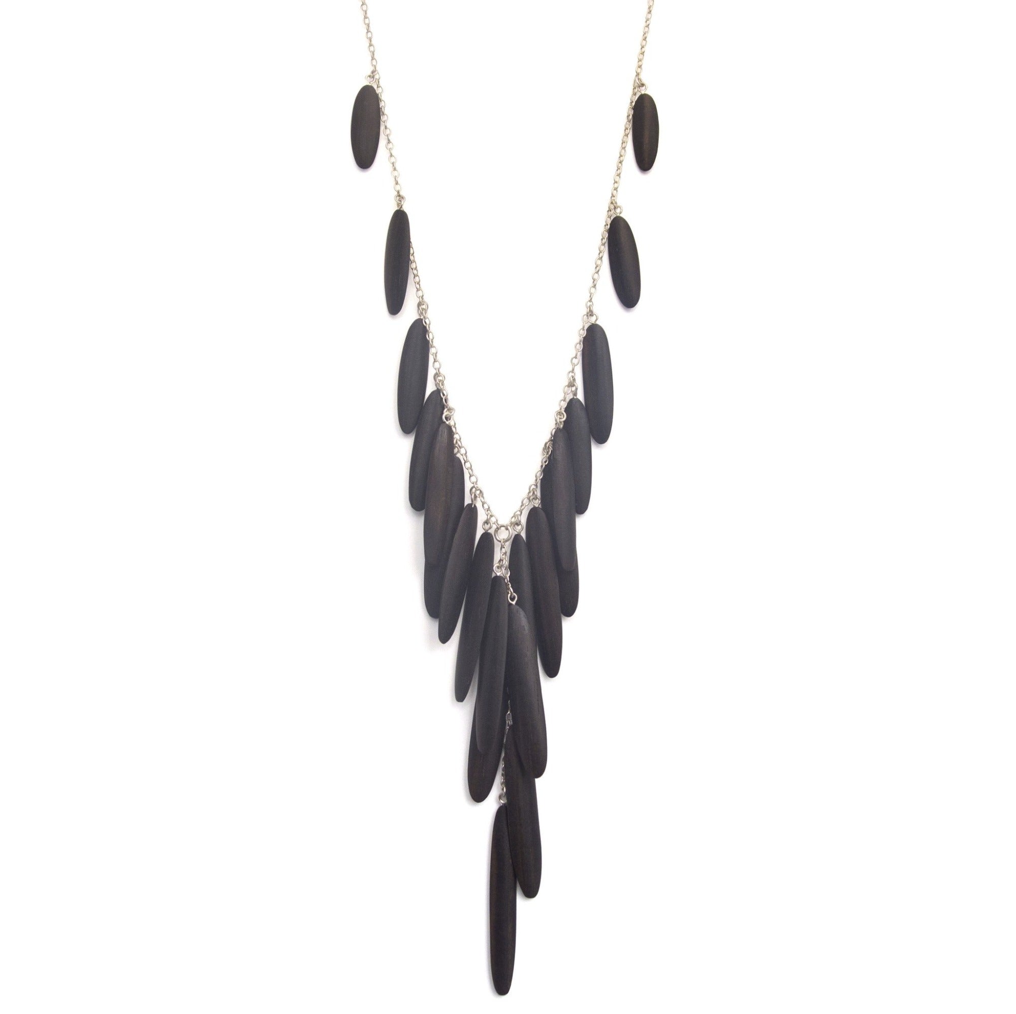 ebony/sterling silver oval wood cascade necklace