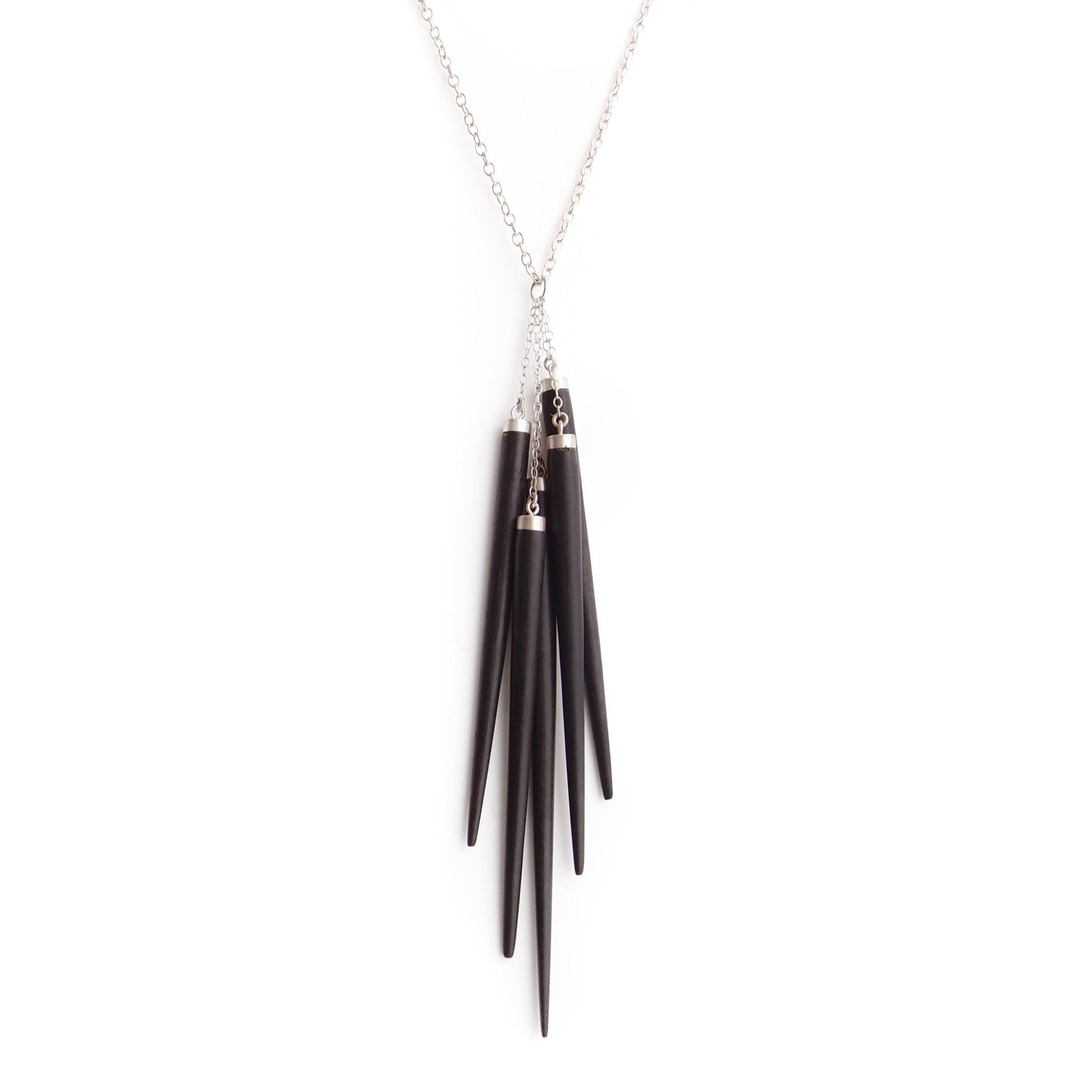 ebony/sterling silver wood point cluster necklace