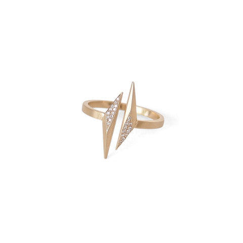 14k yellow gold/white pave diamonds / 5 open shard ring
