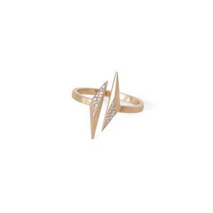 14k yellow gold/white pave diamonds / 5 open shard ring