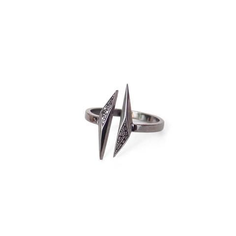 14k white gold plated in black rhodium/black pave diamonds / 5 open shard ring