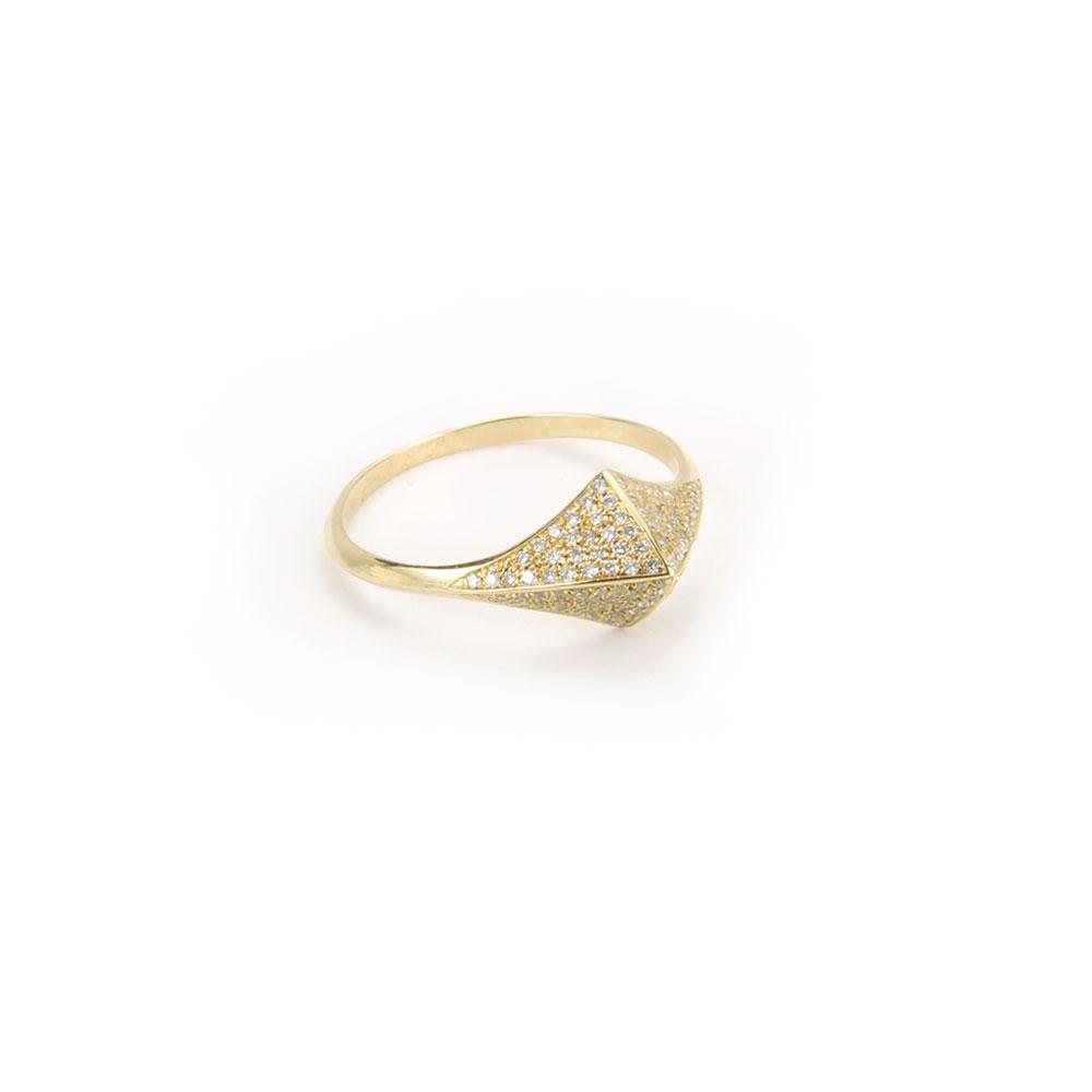 14k yellow gold with white diamonds / 6 pavé lis ring