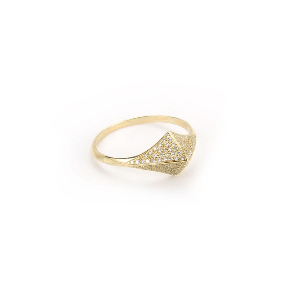 14k yellow gold with white diamonds / 5 pavé lis ring