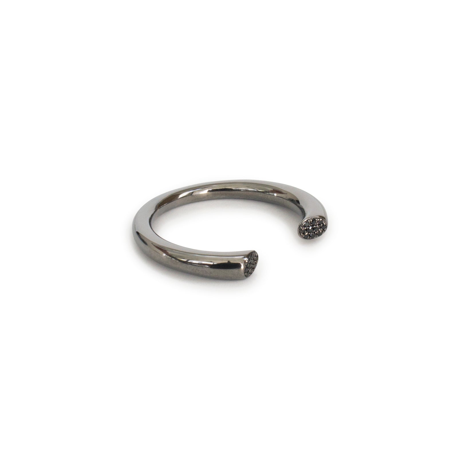 14k white gold plated in black rhodium w/black pave diamonds / thick / 6 arpent stacking rings with diamonds